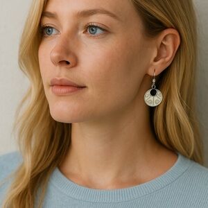 925 Sterling Silver Shell Inlay Dangle Earrings | Coastal Boho Round